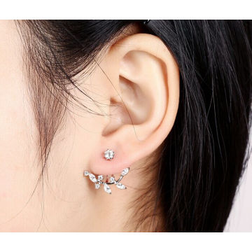 Fashion Exquisite Gold Zircon Leaf Ear Clips Stud Earrings